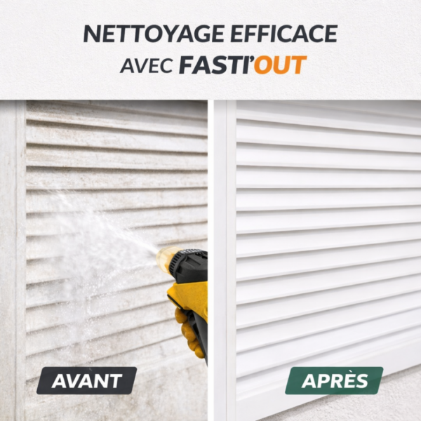 Avant après nettoyage volet PVC avec nettoyant dégraissant extérieur Fasti’out