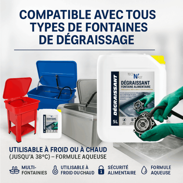 Bidon de dégraissant fontaine alimentaire Tech N’Fast – spécial pièces mécaniques en milieu alimentaire