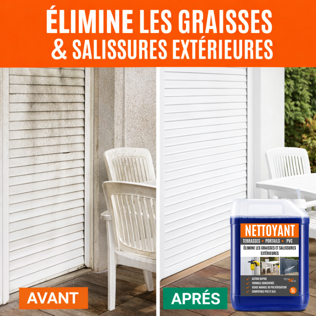 Avant après nettoyage volets PVC avec nettoyant dégraissant extérieur Fasti’OUT