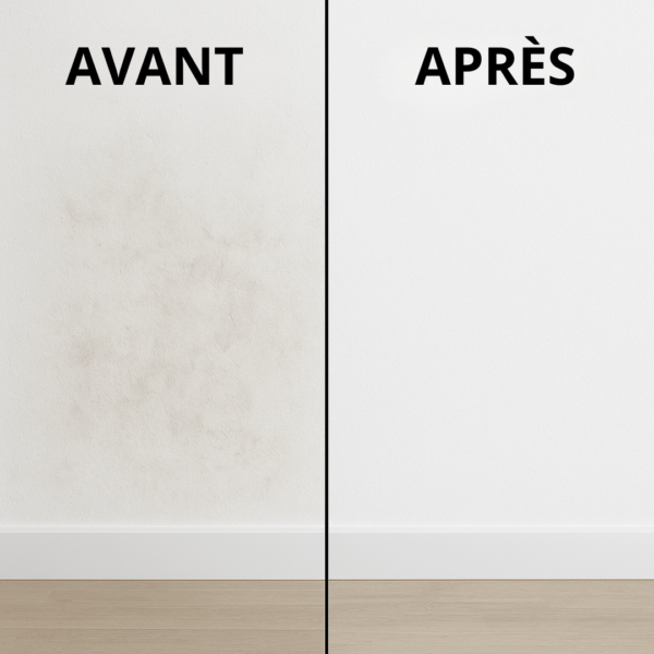 Avant après nettoyage mur – résultat avec mousse nettoyante multi-usages Fasti Clean