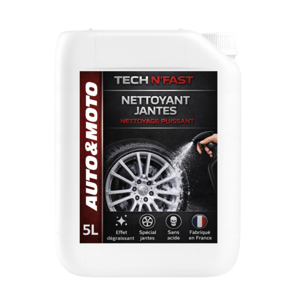 Bidon 5L de nettoyant jantes TECH N’FAST, nettoyant puissant sans acide pour jantes auto et moto