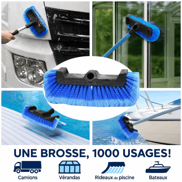 Brosse de nettoyage triple-faces pour camions, vérandas, rideaux de piscine et bateaux – brosse polyvalente 3-en-1.