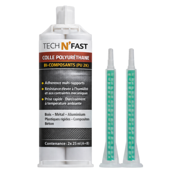 Colle polyuréthane bi-composants PU 2K Tech N’Fast 50 ml avec 2 canules mélangeuses