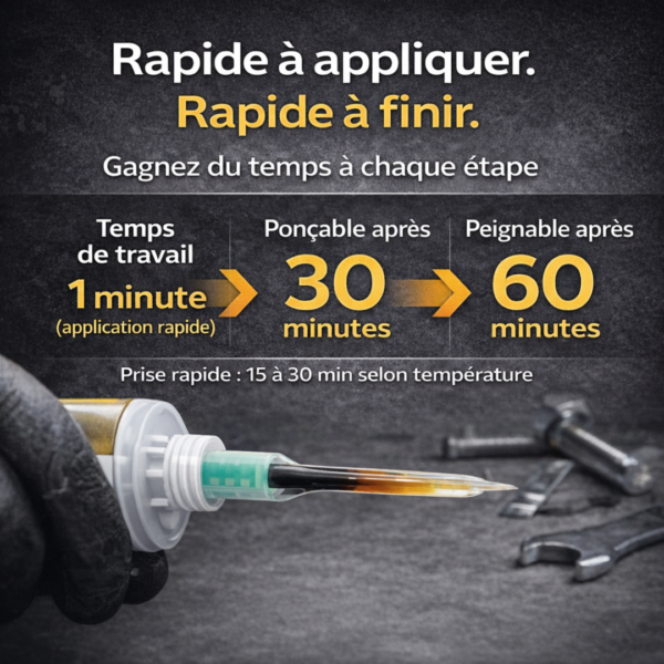 Colle PU 2K prise rapide temps de travail 1 minute ponçable 30 minutes peignable 60 minutes