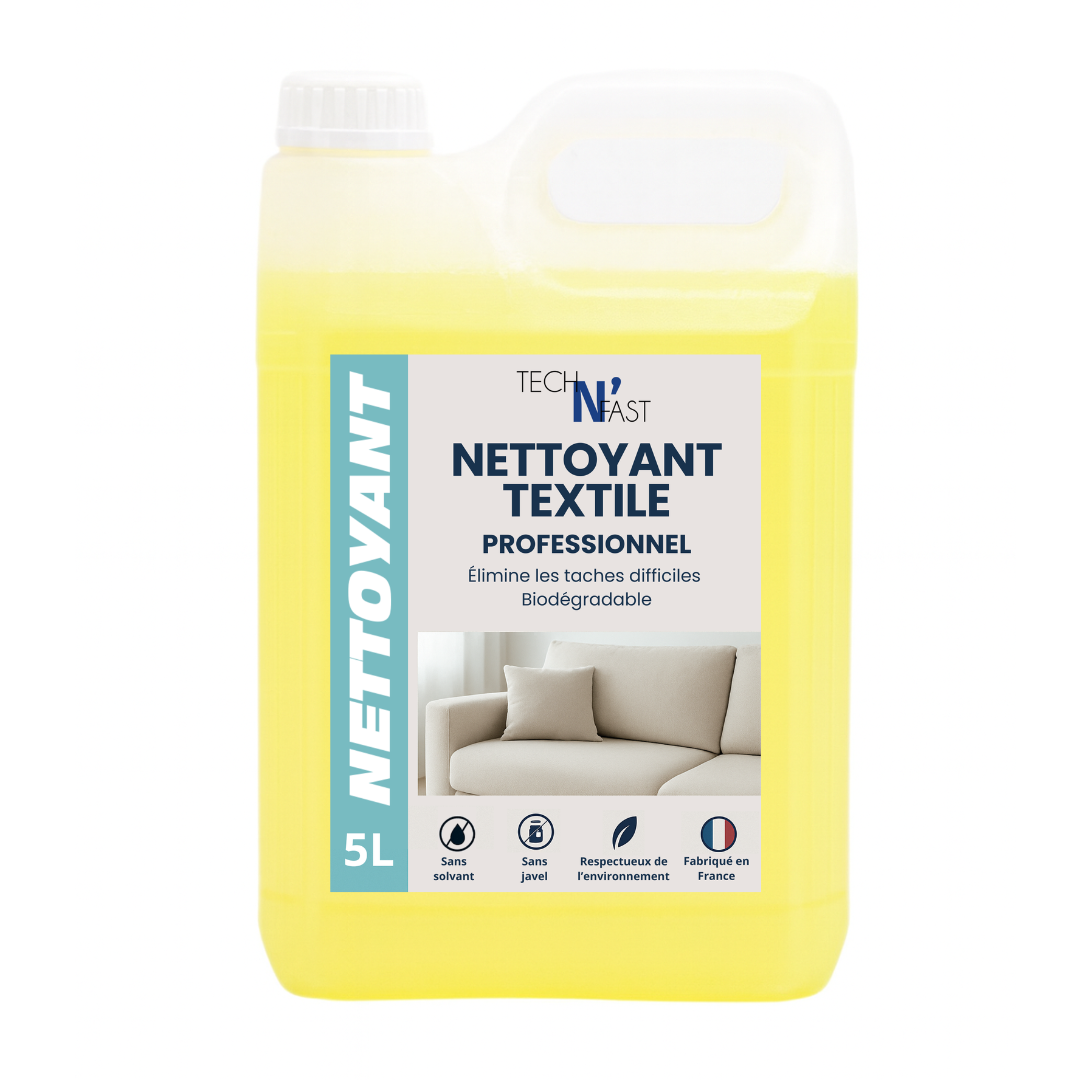 Bidon de nettoyant textile professionnel TECHN’Fast 5L – élimine les taches difficiles, biodégradable, sans solvant ni javel, respectueux de l’environnement
