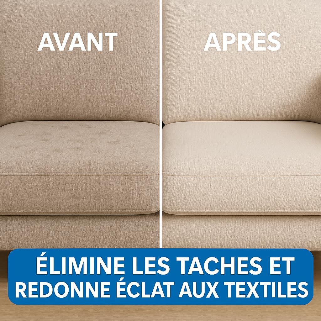 Avant après nettoyage textile canapé – élimine les taches et redonne éclat aux tissus, moquettes, tapis et sièges