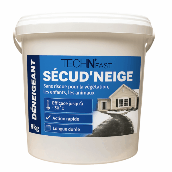 Déneigeant écologique SECU'D’NEIGE à base de chlorure de magnésium – produit déverglaçant sans danger pour la végétation, les enfants et les animaux, efficace jusqu’à -30°C.