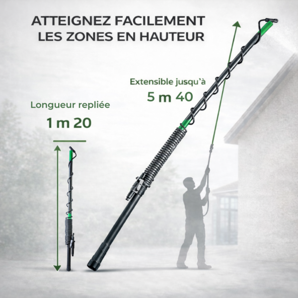 Perche télescopique pulvérisateur extensible jusqu’à 5m40 – longueur repliée 1m20