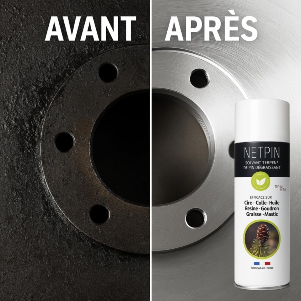 Avant / après nettoyage d’une pièce métallique avec le solvant dégraissant NETPIN au terpène de pin