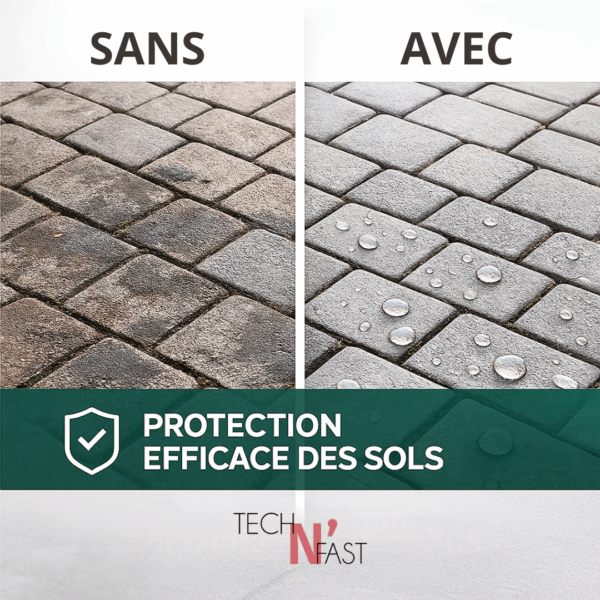 avant après hydrofuge sol extérieur sur pavés – protection imperméabilisante anti-taches
