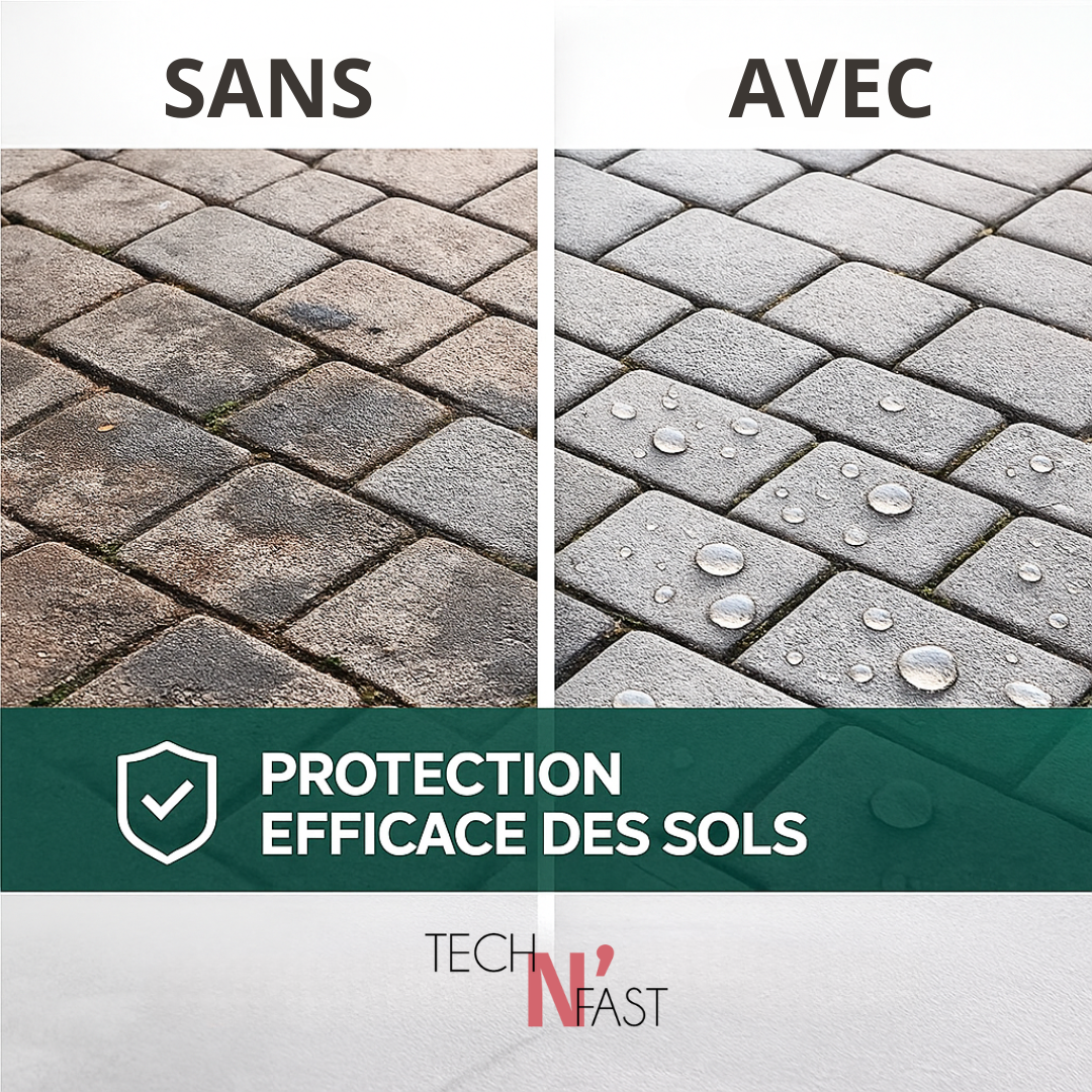 avant après hydrofuge sol extérieur sur pavés – protection imperméabilisante anti-taches