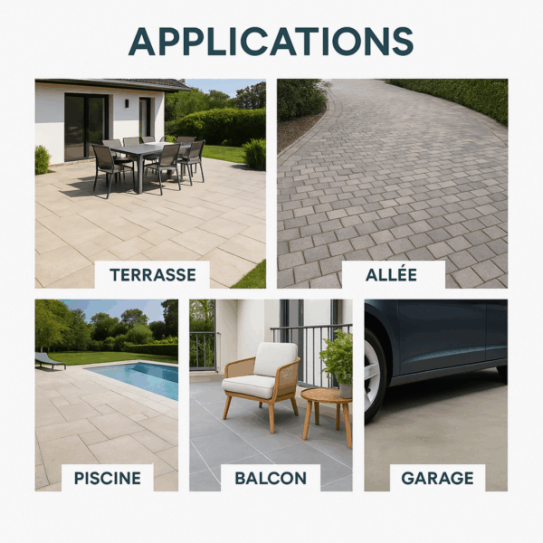 applications hydrofuge sol extérieur : terrasse, allée, piscine, balcon, garage