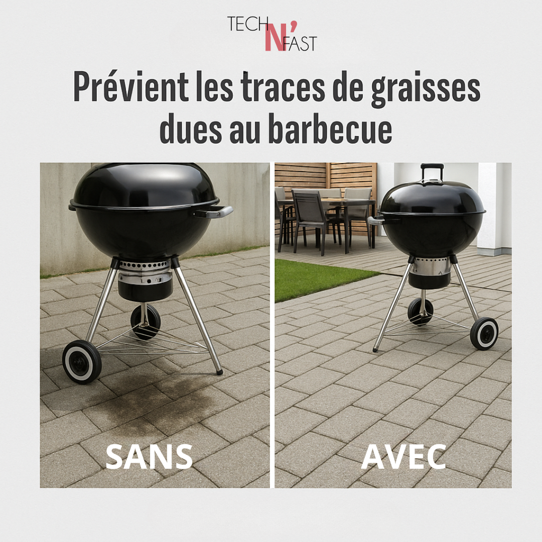avant après hydrofuge sol extérieur contre les traces de graisses du barbecue