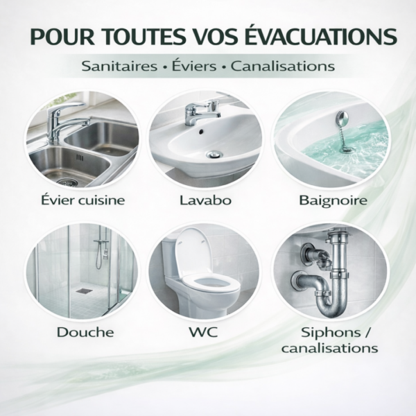 Déboucheur biologique pour toutes évacuations évier lavabo baignoire douche WC siphons canalisations