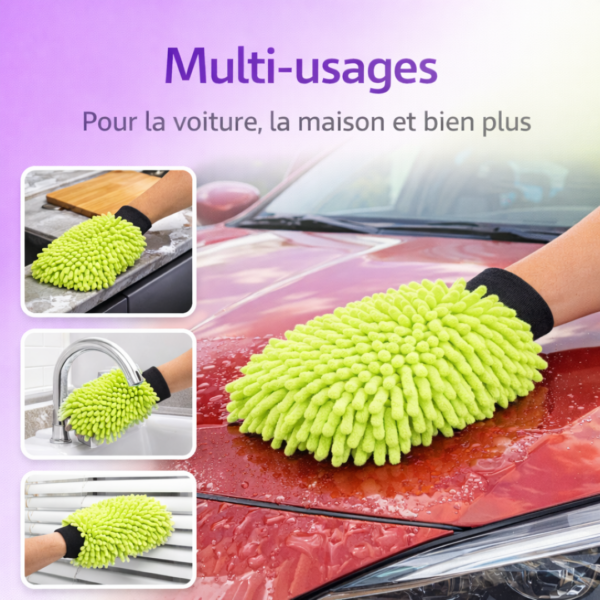 Gant microfibre multi-usages vert pour nettoyer voiture, cuisine, salle de bain et surfaces du quotidien