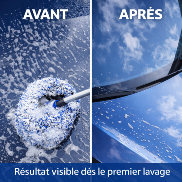 Avant et après lavage avec une housse de brosse de lavage voiture en microfibre