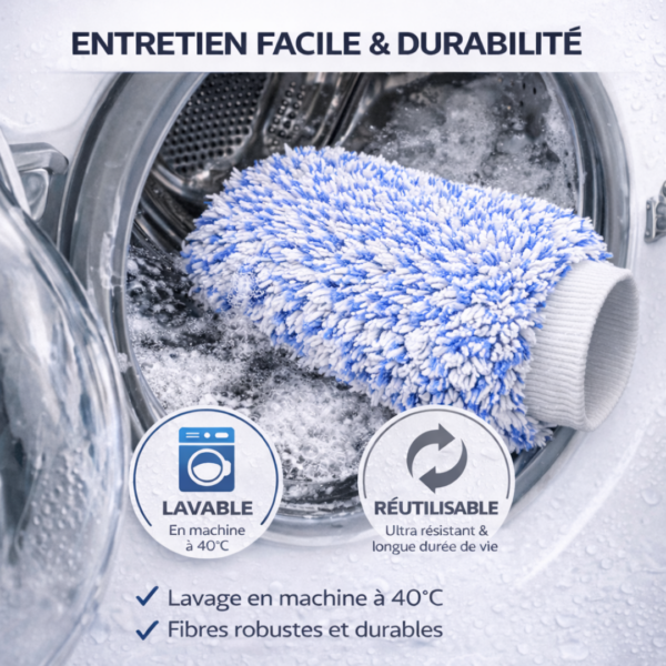 Gant de lavage voiture microfibre lavable en machine et réutilisable