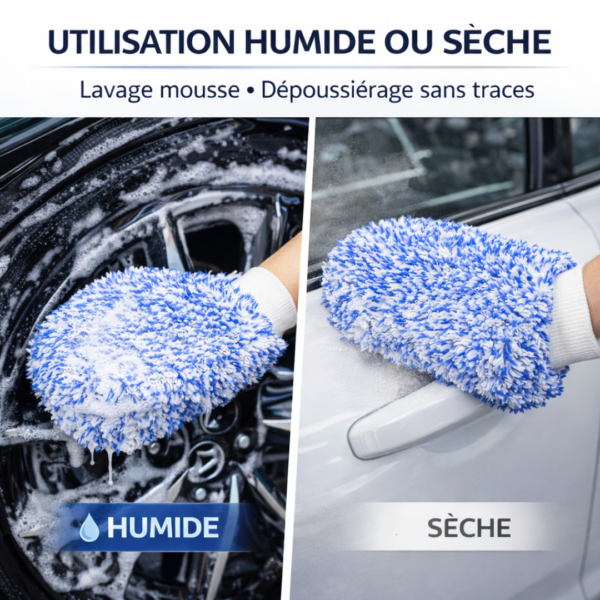 Gant de lavage voiture microfibre utilisé humide pour le lavage et sec pour le dépoussiérage