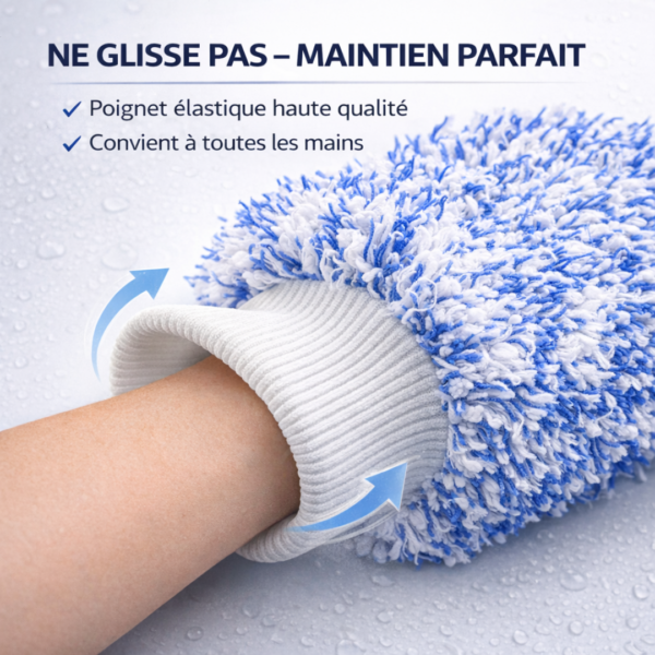 Poignet élastique du gant de lavage voiture assurant un maintien confortable et sécurisé