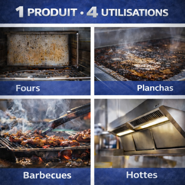 Dégraissant plancha et four professionnel – utilisations barbecue, hotte et surfaces cuisine