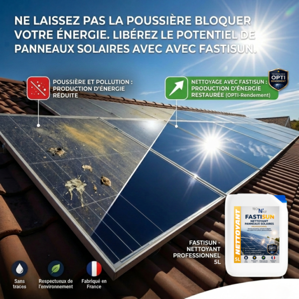 nettoyage panneaux solaires avant après FASTISUN amélioration rendement photovoltaïque