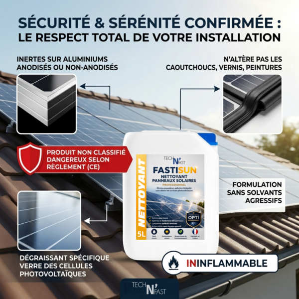 nettoyant panneaux solaires sécurisé FASTISUN sans danger compatible aluminium et surfaces sensibles