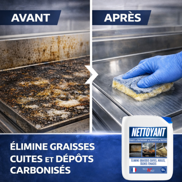 Avant après dégraissant plancha professionnel – élimination graisses cuites et dépôts carbonisés