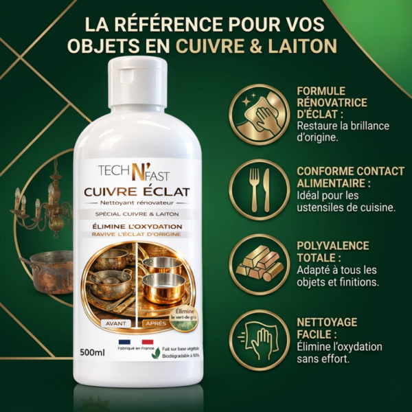 nettoyant cuivre laiton caractéristiques élimine oxydation ravive brillance et protège surfaces