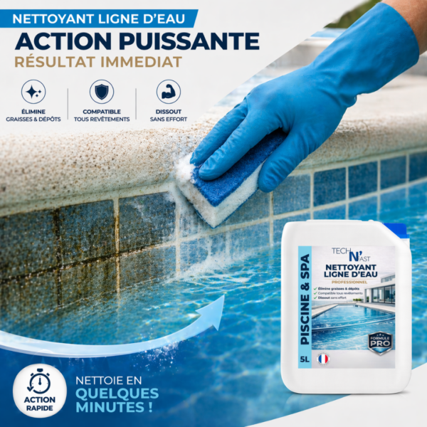 Nettoyage ligne d’eau piscine avec éponge élimination des dépôts