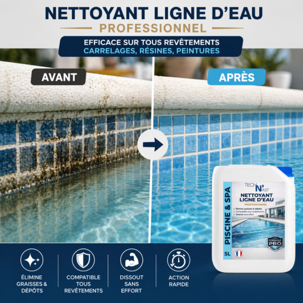 Avant après ligne d’eau piscine nettoyage graisses et dépôts